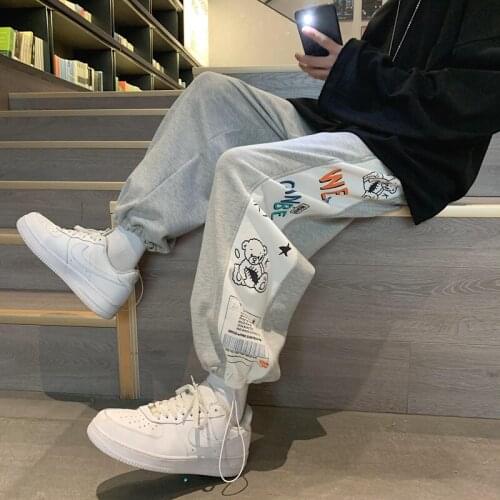 Korean Pattern Streetwear Harajuku Anime Characters Print Hip Hop Pantaloons Women Men Casual Fashion Jogger Elastic Waist Pants