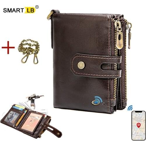 Smart wallet Bluetooth anti-lost genuine leather men wallets with coin pocket chain zipper walet with card holder Purse