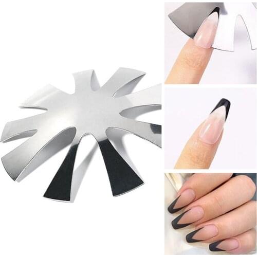 V Shape C Shape French Stainless Steel Template Model Polishing Manicure DIY Tools Crystal Silver Gold Nail Art Template 1pcs