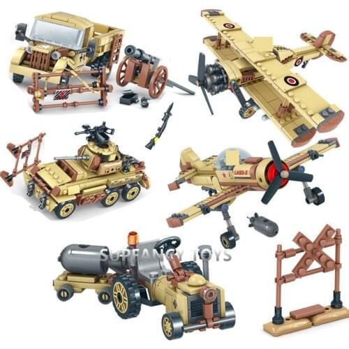 WW2 Vehicles Truck Planes Tank Figures AirPlane Army Military Helicopter Cars Soldiers Bricks Building Blocks Toys for Children