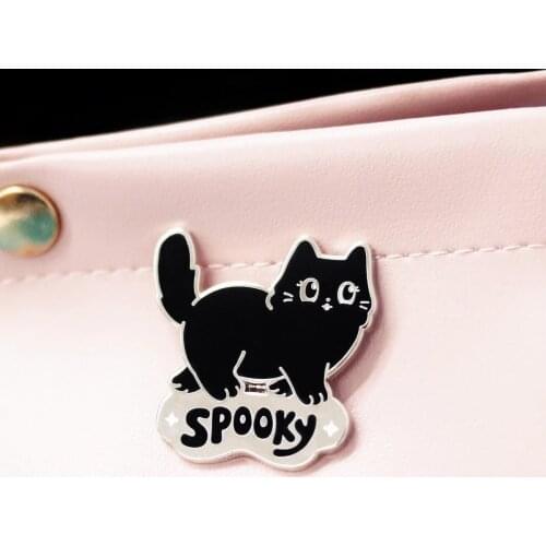 Kawaii Spooky Cat Hard Enamel Pin Cute Cartoon Animals Cat Brooch Pins Badges On Backpack Jewelry Gift Accessories