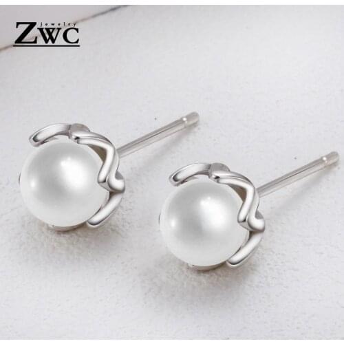 ZWC Fashion Charm Elegant Imitation Pearl Stud Earring for Women Girl Party Wedding Simple Rose Styling Earrings Jewelry Gift