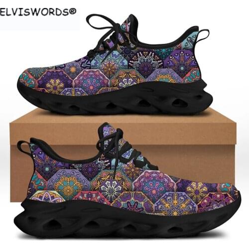 ELVISWORDS Ornament Floral Design Breathable Ladies Felx Control Sneakers Comfortable Womens Walking Shoes zapatos de mujer