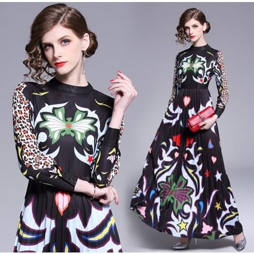 2021 High Street Black Print Midi Dresses Autumn Winter Plus Size Long Sleeve Maxi Dress Elegant Women Bodycon Runway Vestidos