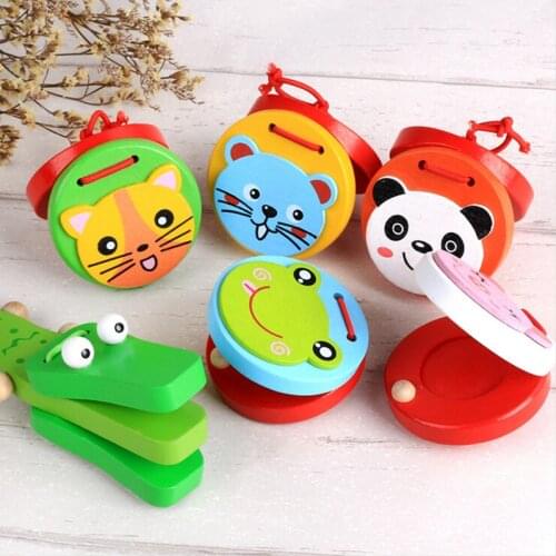 1 Piece Cartoon Castanets Kids Baby Wooden Castanet Clapper Handle Musical Instrument Toy Preschool Early Educational Toy