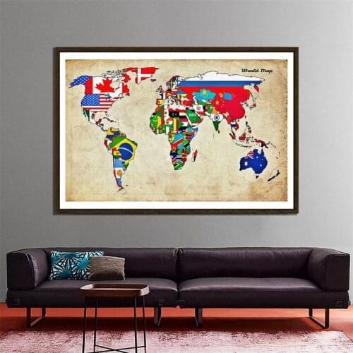 150x225cm Non-woven DIY World Map with National Flags Non-Smell Foldable Map of The World Large Poster for Wall Decor