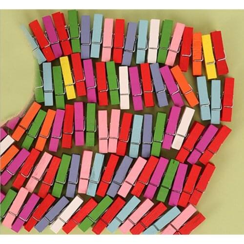 20 PCS Color Mini wooden Pegs Clips For Photo Clips Clothespin Craft Decoration Clips School Office clips Hanging Spring Clip
