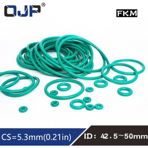 5PCS/lot Rubber Ring Green FKM O ring Seals 5.3mm Thickness ID42.5/43.7/45/46.2/47.5/48.7/50mm Rubber Seal Gasket Fuel Sealing