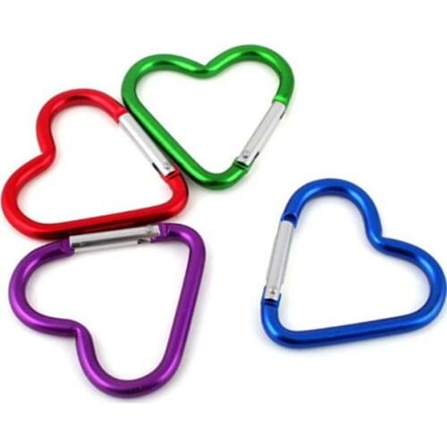 500Pcs/ Lot Mini Heart Shaped Aluminum Alloy Locking Mounting Carabiner Snaphook Hook Holder 40*44mm