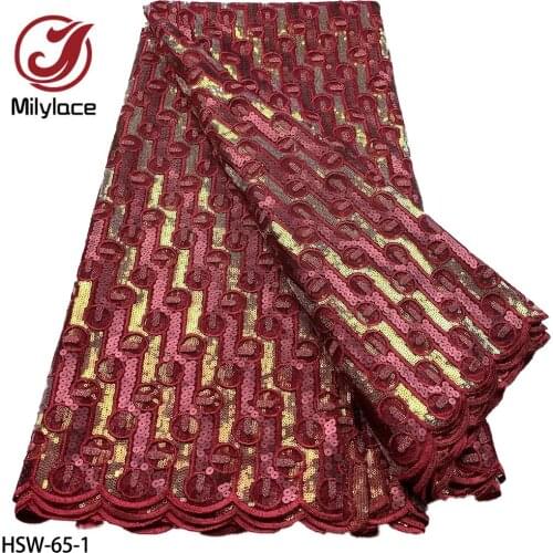 African Lace Fabric High Quality Lace Sequins Embroidery Lace Fabric Wedding Dress Bridal Gown Lace 5 Yards for Sewing HSW-65