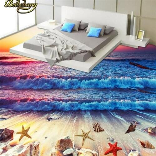 Beibehang Custom Sunset colorful beach Floor Wallpaper Waterproof Self-adhesive PVC Wall Sticker 3D Floor Painting wall paper