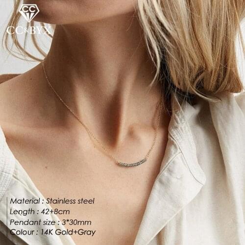 CC Stainless Steel Necklace For Women Gold Color 3cm Crystal Pendant Office Necklaces Choker Fashion Jewelry Bijoux YX16892