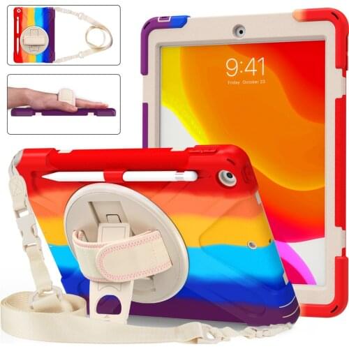 Case for iPad 10.2 7 7th 8 8th Gen Shockproof Heavy Duty Rugged Cover 360 Rotating Kickstand Hand Neck Strap for iPad 10.2 Case