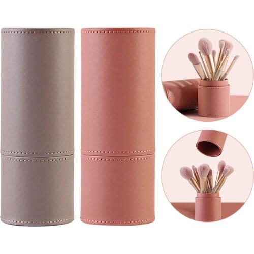 PU Leather Waterproof Makeup Brush Organizer Storage Case Dustproof Large Capacity Portable 3D Circular Pen Holder Box