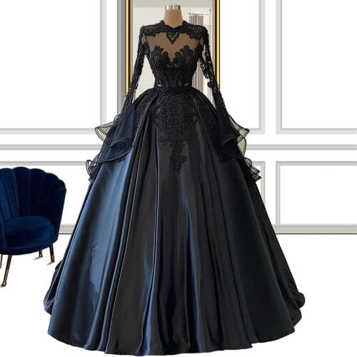 Black Heavily Beaded Sheer Long Sleeves Evening Dress A-line Flared Sleeves платье 2021 нарядные sukienki wizytowe Party Dresses