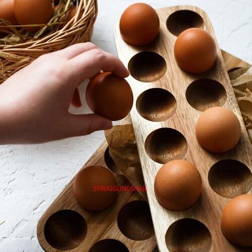 Japanese Style Wooden Double Row Egg Storage Box Home Organizer Rack Eggs Holder Kitchen Decor Accessories Egg Tool