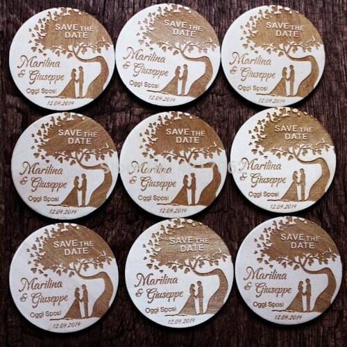 Rustic tree wooden wedding save the date magnets, Classic wood save the date magnet, Bride and groom magnet