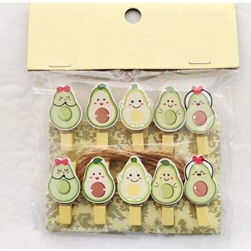 12 pcs/lot Green Cartoon Fruit Avocado Wooden Clip With Rope Bookmark Marker of Page Decorative DIY Clip Handmade Creativite