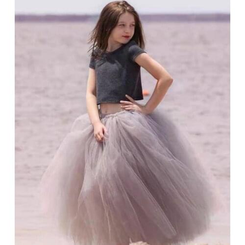 Girls grey Long Tutu Skirts Kids Tulle Skirt Pettiskirts Underskirtd Children Birthday Party Costume Wedding Photography Skirts
