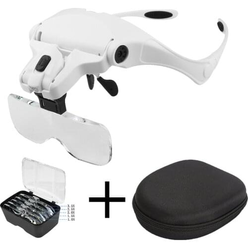 Head Magnifier 1.0X-3.5X Adjustable Bracket Loupe with 2 LED Lights Magnifying Tool Headband Magnifier Glasses