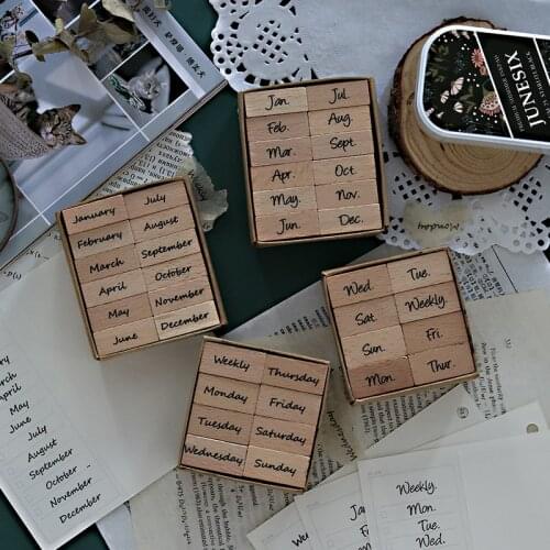 Day Month Arabic Numbers Wood Stamps Hobby DIY Rubber Material Craft Calendar Characters Letter Design 8Patterns Available