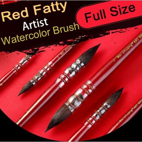 1pc Synthetic Hair Watercolor Artist Paint Brush Red Fatty Wood Handle Acrylic Painting Brush for Watercolor Acrylics Gouache