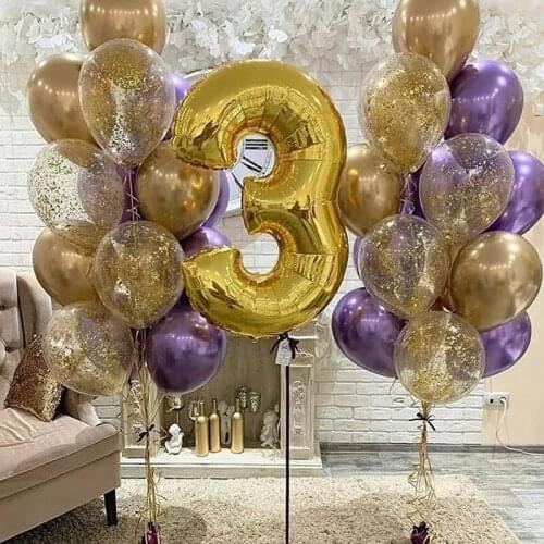 1set Gold Confetti Latex Balloons 32inch Gold Number Foil Balloons Birthday Party Baby Shower Decorations Kids Balloons Supplies