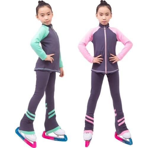 Figure Skating Leggings Jackets Sets Girls Children High Quality Crystals Women Skiing ice skating pantss for training