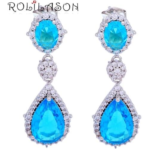 Love Gifts Brand Sky Blue Crystal Top Quality silver color Fashion Jewelry Prom Stud Earrings JE971