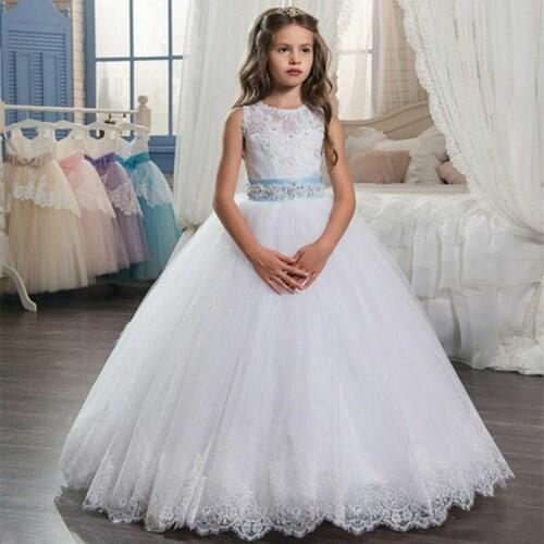Cute Sleeveless Flower Girls Dresses With Big Bow Wedding Party Children Birthday Gowns First Communion Dress