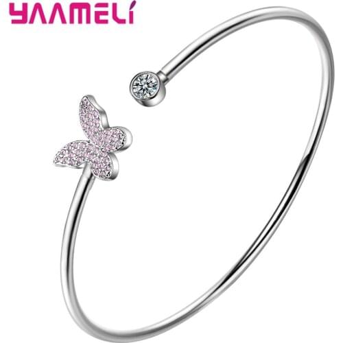 Cute 925 Sterling Silver Cubic Zircon Butterfly Heart Dragonfly Animal Bracelet For Women Female Jewelry Gifts