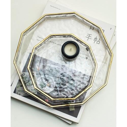 Polygonal Glass Storage Tray Fruit Tray Aromatherapy Storage Tray Desktop Small Object Jewelry Kitchen Decoration Display Tray