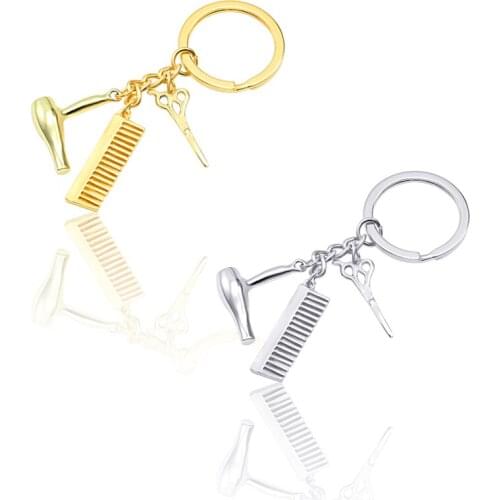 Fashion Simple Glossy Keychain In Key Personality Creative Hair Dryer Scissors Comb Pendant Mens Jewelry Gift Dropshipping