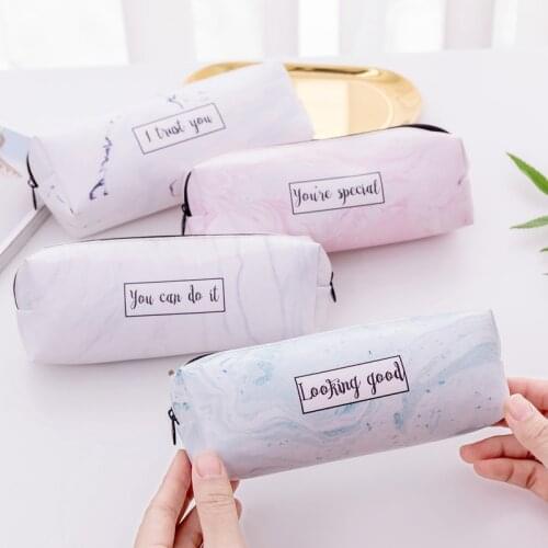 Fashion Color Marbling PU Leather Pencil Case Pencilcase Pen Bag School Stationary Cosmetic Handbags Makeup Storage Coin Wallets