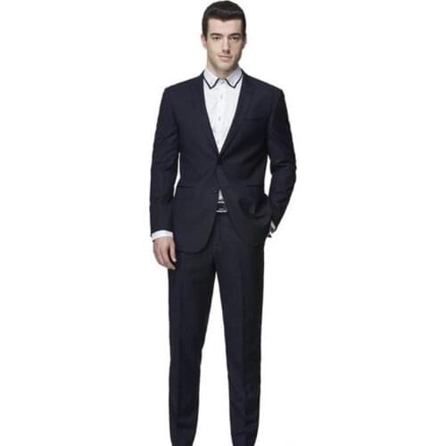 2019 Pure blue suit mens suits long-sleeved jacket and pants for the grooms best man suit custom integrati costume homme suit