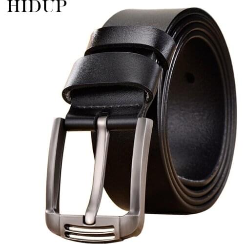 HIDUP Mens Retro Style Design Pin Buckle Metal Belt Genuine Leather Belts Men 3.8cm Width Jean Accessories Free Shipping NWJ567