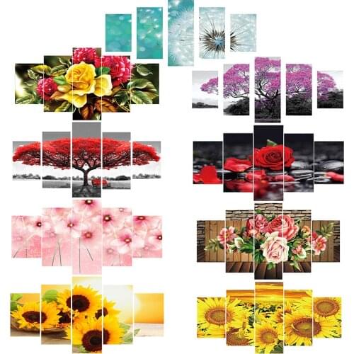 Beautiful Flower Diamond Painting DIY 5D Five Pieces Full Round Drill Diamond Painting Kit Home Decoration Gift Hanging Painting