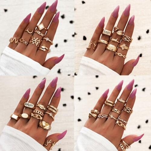 DIEZI Bohemian Fashion Gold Metal Color Charm Knuckle Joint Rings Set For Women Men Gifts New Boho Vintage Finger Rings Jewelry
