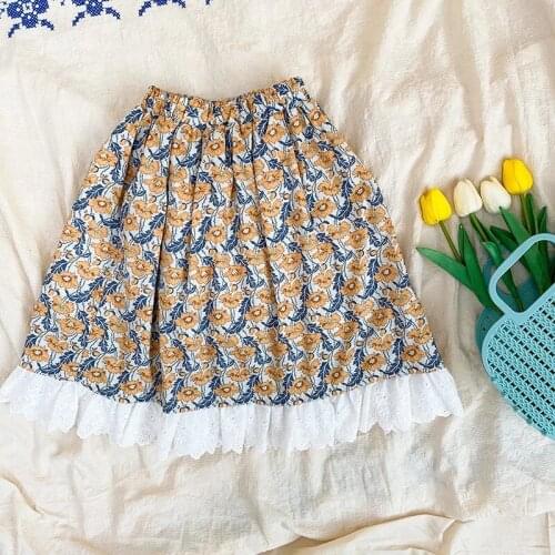 2021 Spring New Baby Girls Floral Skirts Fashion Kids Girls Sweet Skirts Lace Edge Children Costumes