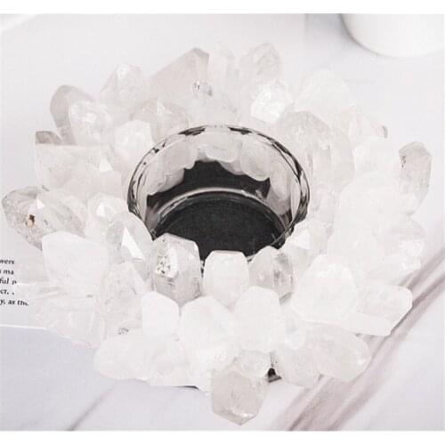 Wholesale amethyst Cluster Candle Holder Raw Crystal clear quartz Candlestick Tea light Candle Holder