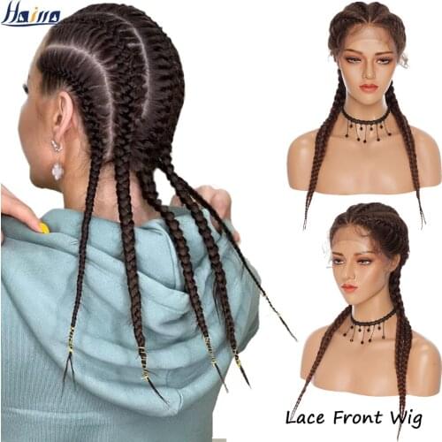24 Inches Braided Wigs Synthetic Lace Front Wig For Black Women Cornrow Braids Lace Wigs with Baby Hair Box Braid Wig Wholesale