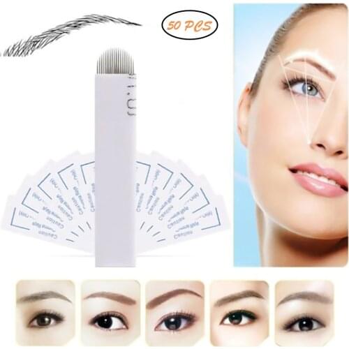 Professional 50Pcs/Set Disposable Curved 18 Needle Semi Permanent Fog Eyebrow Microblading Blade Makeup Needles More Stability