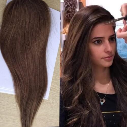 10"-"20 #4 Color Straight Mono LACE+PU Hair Topper Human Hair Hair piece for Women Natural Brown Color Remy Women Toupee