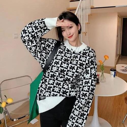 Pullover Womens Sweater Long Sleeve Printed Knitted Sweater Oversized Womens Jumper Fall 2021 Women Clothing