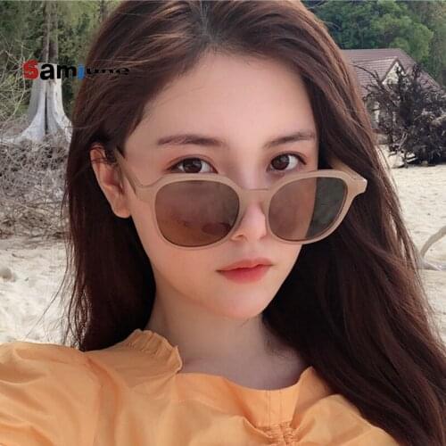 Samjune Online Celebrity Street Snap Womens Sunglasses New Style Fashion Round Face Box Tawny UV-Protection Slimming Fashion