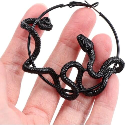 Personality Gothic Cool Punk Antique Animal Black Snake Earrings Twining Snake Hoop Statement Earrings Party Fashion Jewelry