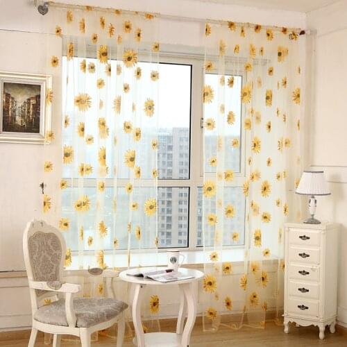 Pastoral Style Sunflower Tulle Curtains for Living Room Bedroom Flower Screening Voile Sheer Home Decor Kitchen