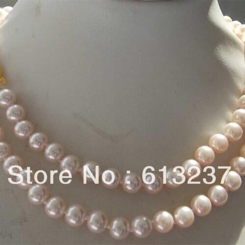 High quality long chains necklace 36inch 8mm light pink shell simulated-pearl round beads necklaces jewelry making MY4194