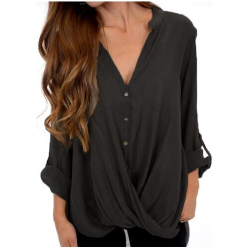 Women Summer V Neck Short Sleeve Shirt Loose Sexy Button Shirts Female Irregular Pleated Style Tops 2021 New