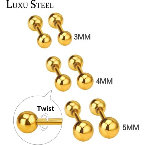 LUXUSTEEL Twist Back Double Round Ball Stud Earrings Female 2020 aretes Stainless Steel Size 3mm 4mm 5mm Babygirl Earrings